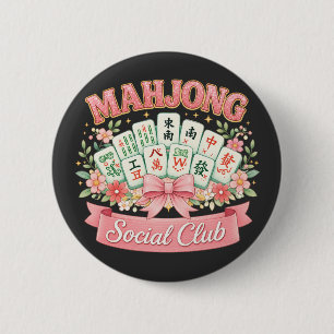 Chapa Redonda De 5 Cm Club Social de Mahjong Lazo Floral Rosa