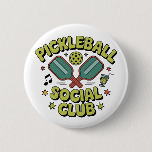 Chapa Redonda De 5 Cm Club Social de Pickleball Diseño Retro para jugado