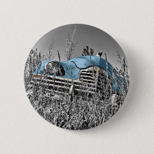 Chapa Redonda De 5 Cm coche azul vintage
