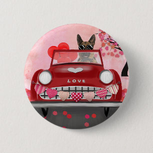 Chapa Redonda De 5 Cm Coche de cerdo alemán con corazón de San Valentín