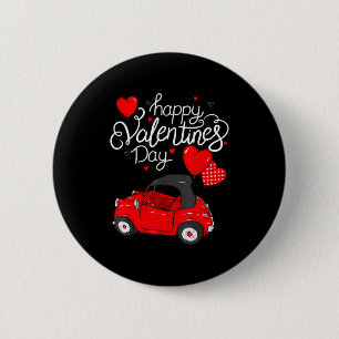 Chapa Redonda De 5 Cm Coche Rojo Con Corazones Feliz Día de San Valentín