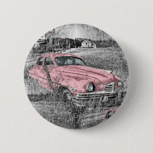Chapa Redonda De 5 Cm coche rosa vintage