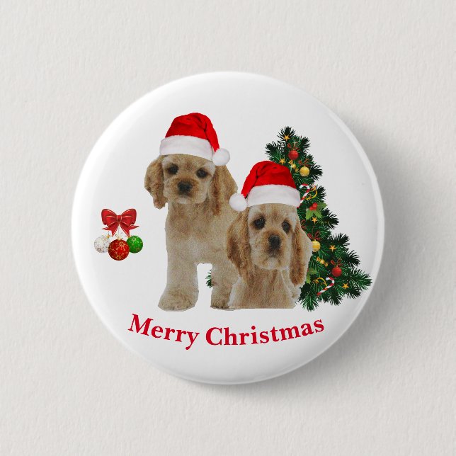 Chapa Redonda De 5 Cm Cocker Spaniel de Navidad (Anverso)