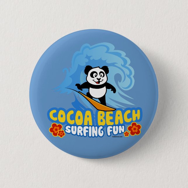 Chapa Redonda De 5 Cm Cocoa Beach Surfing Fun (Anverso)