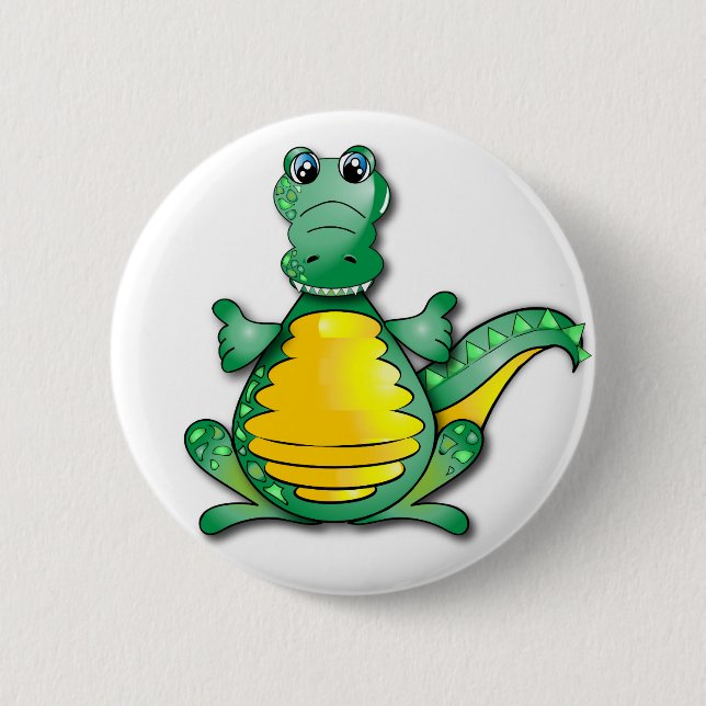 Chapa Redonda De 5 Cm Cocodrilo feliz amarillo verde (Anverso)