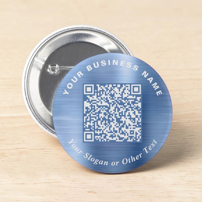 Chapa Redonda De 5 Cm Código QR de negocio promocional Pin Azul (Promotional Business QR Code Blue Pin)