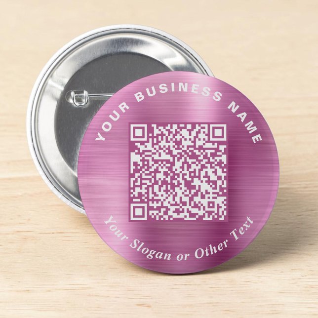 Chapa Redonda De 5 Cm Código QR de negocio promocional Pin rosa (Promotional Business QR Code PInk Pin)