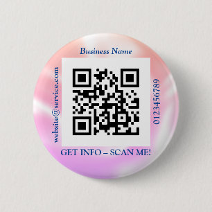 Chapa Redonda De 5 Cm Código QR Negocio. Nombre Sitio Web Promo, Iridesc