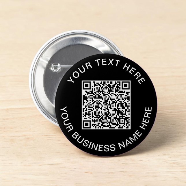 Chapa Redonda De 5 Cm Código QR Negro promocional (QR Code Promotional Black Button)