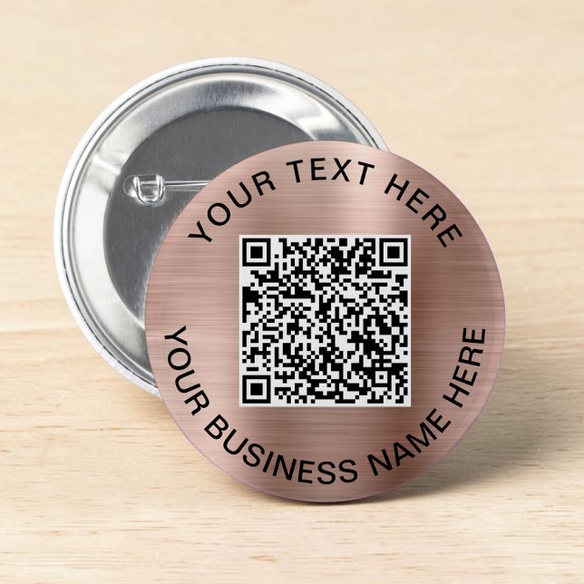 Chapa Redonda De 5 Cm Código QR oro Rosa promocional (QR Code Promotional Rose Gold Button)