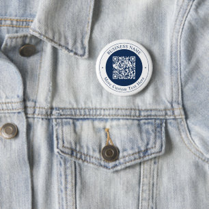 Chapa Redonda De 5 Cm Código QR y texto personalizables   Azul marino os