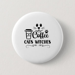 Chapa Redonda De 5 Cm Coffee de Halloween Cats Witts Cumpleaños