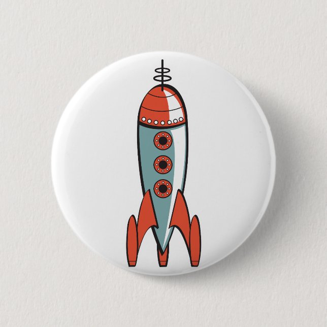 Chapa Redonda De 5 Cm cohete espacial retro (Anverso)