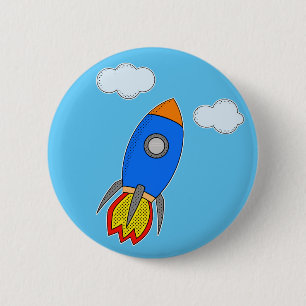 Chapa Redonda De 5 Cm Cohetes Espaciales personalizados En Cielo Azul