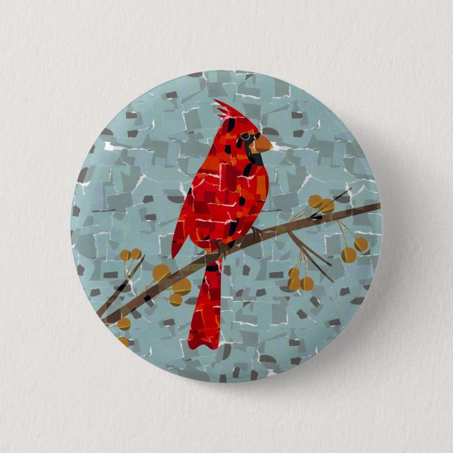 Chapa Redonda De 5 Cm Collage de cardenal de Navidad (Anverso)
