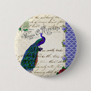 Chapa Redonda De 5 Cm Collage de la canción del pavo real del vintage
