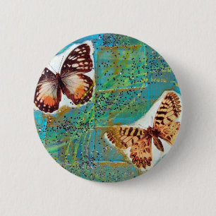 Chapa Redonda De 5 Cm Collage de medios mixtos de mariposas