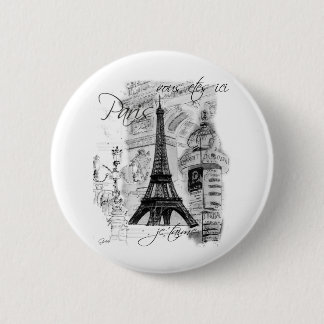 Chapa Redonda De 5 Cm Collage francés de la Torre Eiffel de París