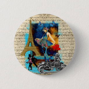 Chapa Redonda De 5 Cm Collage romántico de París
