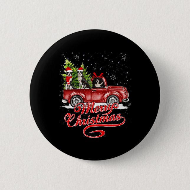 Chapa Redonda De 5 Cm Collie, la frontera navideña, perro reno de Santa (Anverso)