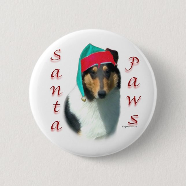 Chapa Redonda De 5 Cm Collie (suave) Santa Paws (Anverso)
