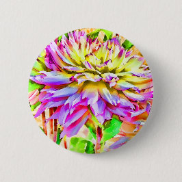 Chapa Redonda De 5 Cm Colores de agua digitales Dahlia Pin Button
