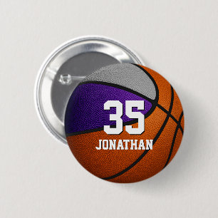 Chapa Redonda De 5 Cm Colores de equipo morado gris de baloncesto nombre