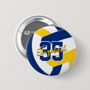 Chapa Redonda De 5 Cm colores del equipo de voleibol dorado azul