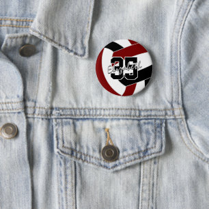 Chapa Redonda De 5 Cm colores del equipo de voleibol negro de maroon