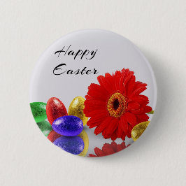 Chapa Redonda De 5 Cm Colorful Happy Easter Eggs with Gerbera