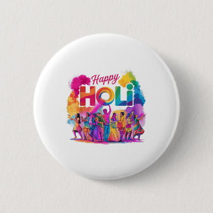 Chapa Redonda De 5 Cm Colorida celebración del Festival Happy Holi India