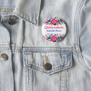 Chapa Redonda De 5 Cm Colorida Fiesta Mexicana Quinceañera Floral