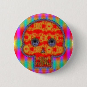 Chapa Redonda De 5 Cm Colorida pintura del cráneo de Robot
