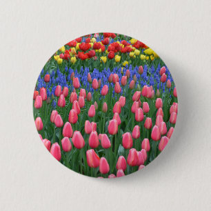 Chapa Redonda De 5 Cm Colorido jardín de tulipanes de primavera