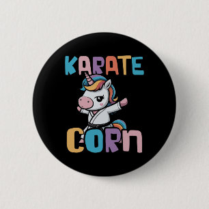 Chapa Redonda De 5 Cm Colorido Karate Unicorn En Acción Con Arcoiris