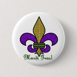 Chapa Redonda De 5 Cm Colorido Mardi Gras Fleur De Lis