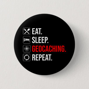 Chapa Redonda De 5 Cm Come. Duerme. Geocaching. Repite