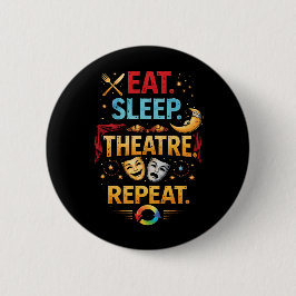 Chapa Redonda De 5 Cm Come, Duerme, Teatro, Repite