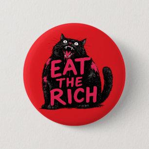 Chapa Redonda De 5 Cm Come Rico Gato Negro Feral Punk Anti Capitalismo