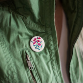 Chapa Redonda De 5 Cm Comedor florido, magenta y verde azulado