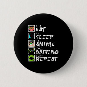 Chapa Redonda De 5 Cm Comer Dormir Anime Juegos Repetir Jugador Hombres 