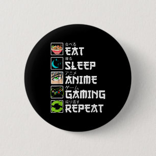 Chapa Redonda De 5 Cm Comer Dormir Anime Juegos Repetir Jugador Hombres 