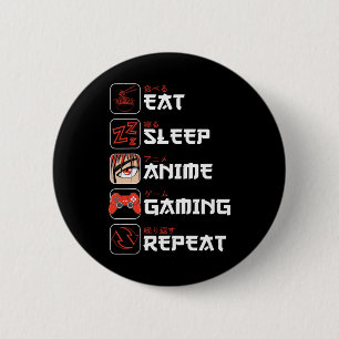 Chapa Redonda De 5 Cm Comer Sleep Anime Gaming Repetir Shirt Niños Adole