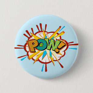 Chapa Redonda De 5 Cm ¡Comic Text Pow! Libro de superhéroes Personaliz