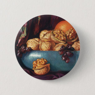 Chapa Redonda De 5 Cm Comida antigua, nueces y frutas en un tazón azul