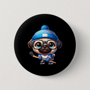 Chapa Redonda De 5 Cm Compañero adorable de hockey sobre hielo Pug