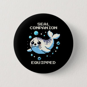 Chapa Redonda De 5 Cm Compañero de Foca Equipado Pixel Art Foca Vibracio