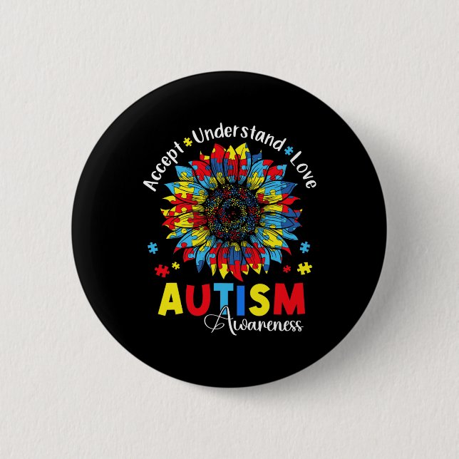 Chapa Redonda De 5 Cm Comprensión aceptable Amor Autismo Conciencia Gira (Anverso)