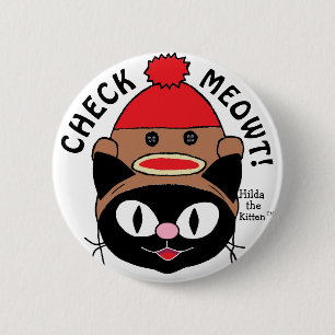 Chapa Redonda De 5 Cm ¡COMPRUEBE A MEOWT! Gorra de mono negro con Perso