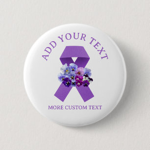 Chapa Redonda De 5 Cm Conciencia de la cinta floral morada personalizada